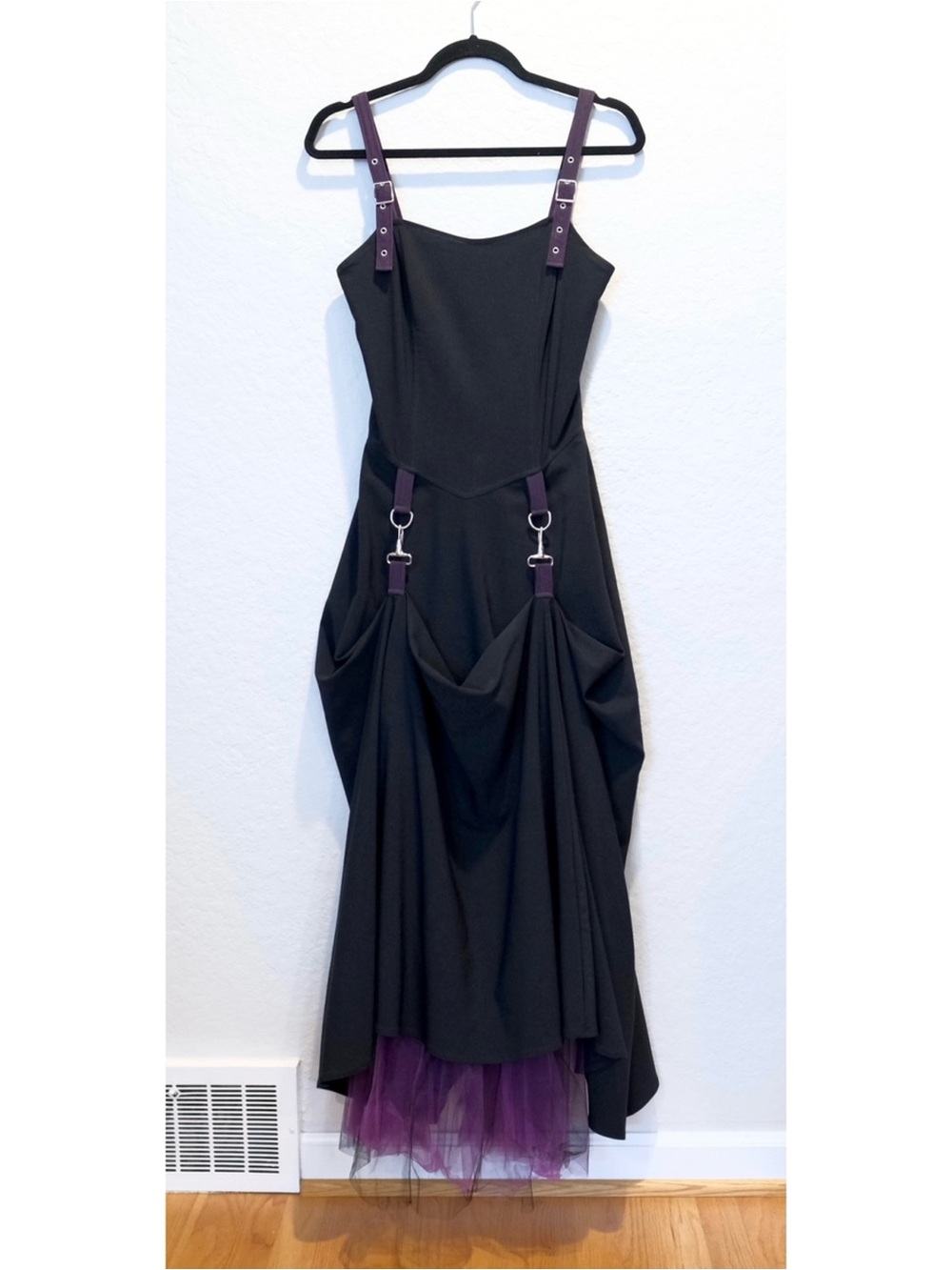 Vintage Lip Service Dress Goth Punk Black Purple Size S Sleeveless Steampunk 90s
